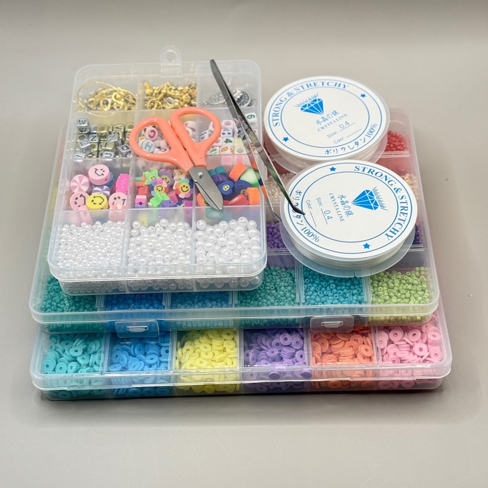 17250pcs Clay Beads 3 Boxes Bracelet Making Kit with Charms and Elastic Strings - Picture 2 of 3